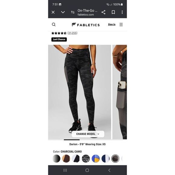 New Small Fabletics Charcoal Camo On The Go High Waist PowerHold Legging… - Picture 2 of 8